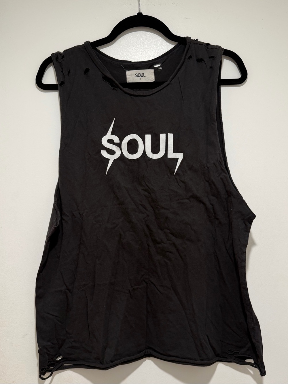 soulcycle Black Graphic Muscle Tank with White Logo